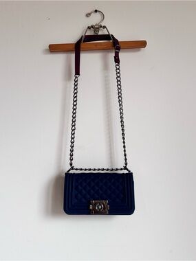 American Jewel Navy Blue Quilted Silicone Jelly Boy Bag Crossbody